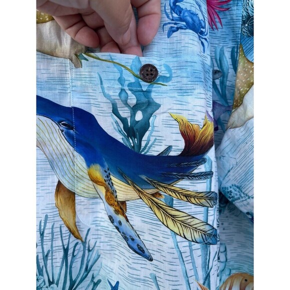 YIUME Men's 1950s Vintage Hawaiian Shirt Cotton Funky Camp Shirt Marine Ocean - Picture 7 of 12